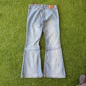 Y2K Crazy Womens Lei Flared Blue Jeans 34 x 30